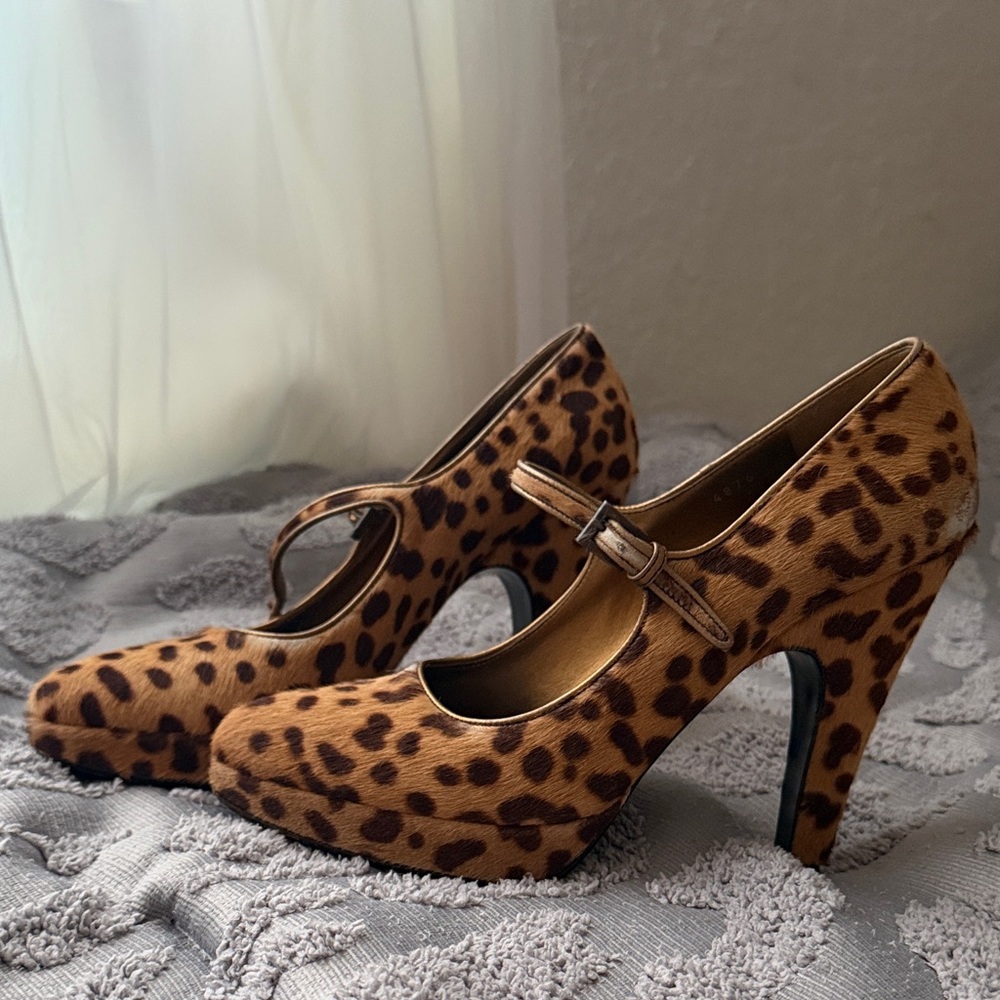 Prada Leopard-Print Mary Jane Platform Heels - Brown/Black